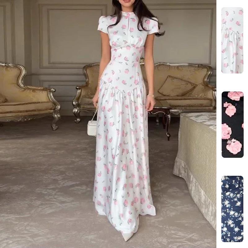 Spring 2026 Women's Fashion: Elegant European and American Plant Print Long Dresses