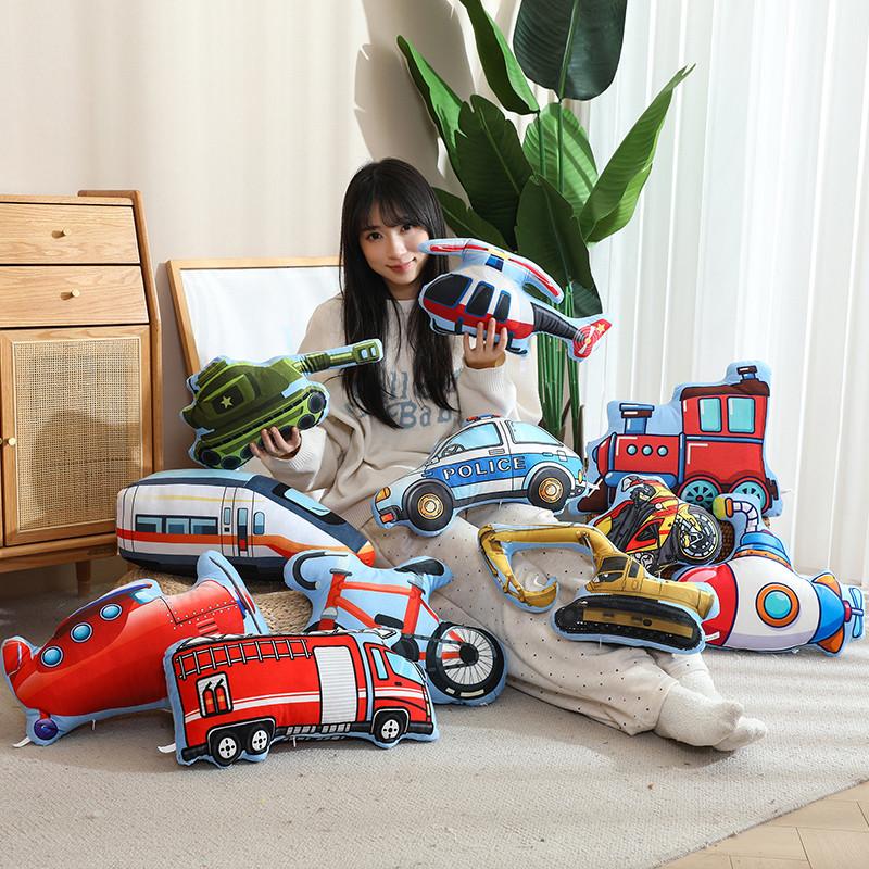 11Types Cartoon 3D Police Car Fire Trucks Bicycles Motorcycles Plush Toys Stuffed Car Doll Hug Pillows Cushion Kids Gifts Decor