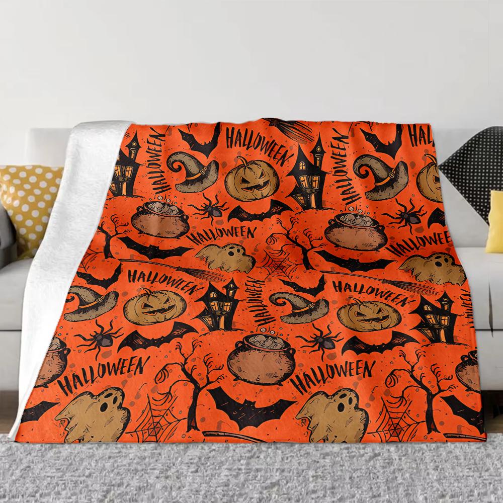 1pc Halloween Theme Flannel Blanket,Warm Lightweight Plush Blanket For All Seasons, Halloween Christmas Gifts-300gms