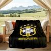 1PC Brazilian Football Emblem Printed Soft Flannel Blanket Throw for Adult Bedroom Living Room Sofa Camping Travel Fan Gifts Christmas Gifts