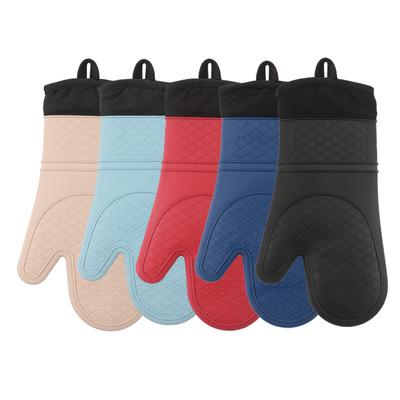 Heat Resistant Mitts with Thick Cotton Liner Non-Slip Silicone Oven Mittens for Baking Cooking Grilling Stove Gloves, Waterproof