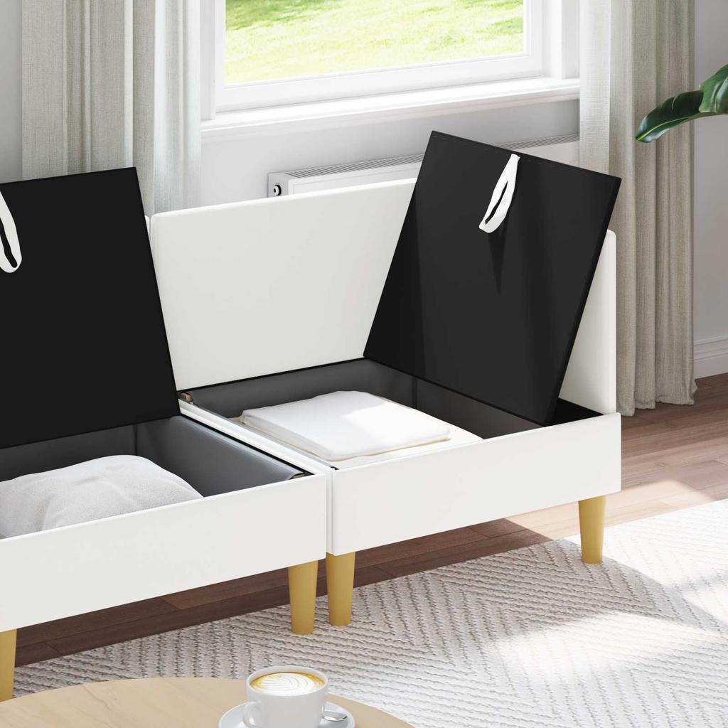 Modular Sofa Set with Storage Space 4 Pcs White Fabric