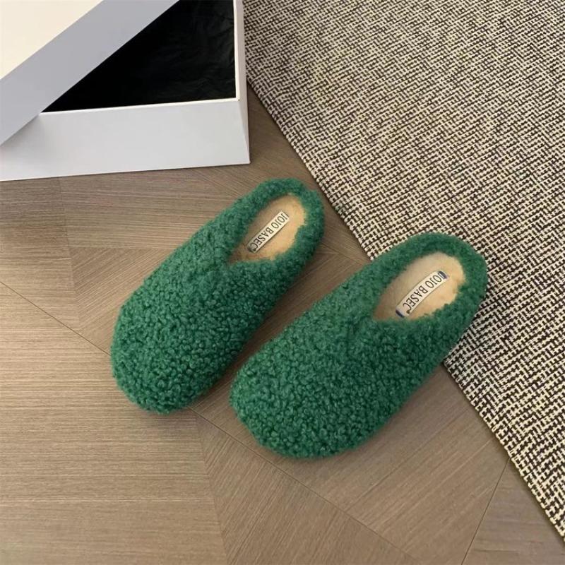 Fashion Platform Wool Baotou Slippers for Women 2025 Autumn and Winter New Riveted Casual Fleece Cotton Slippers
