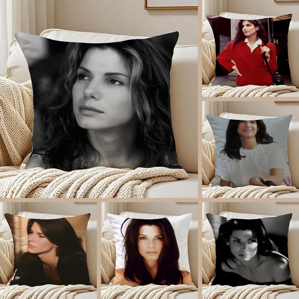 SSandra Bullock Cushion Cover Pillowcase Antidustmite Invisible Zipper Short Plush Sofa Cushion
