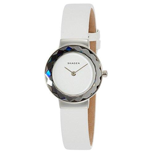 

Женские часы SKAGEN LEONORA из нержавеющей стали, серебристые, белый циферблат, граненые, белый кожаный ремешок, SKW2424 [Параллельный импорт]