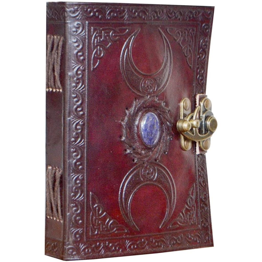 Leather Journal Handmade Third Eye Stone Celtic Triple Moon Embossed Vintage look Daily Notepad Unlined Page  Writing Notebook