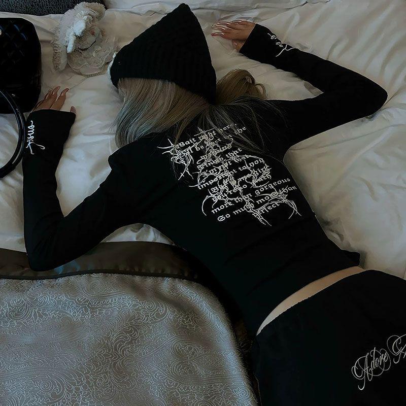 

Autumn/Winter Pure Cotton Long Sleeve Cropped T-shirt for Women - Slimming, Flattering, and Versatile Style. Medium чёрный