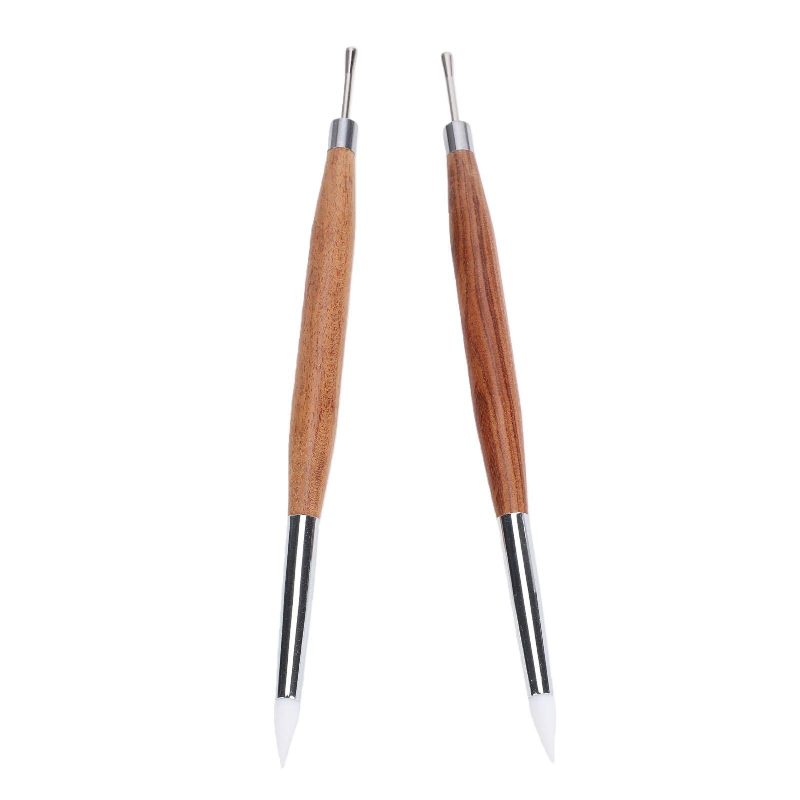 Nail Sculpture Pen Wood Handle Silicone Metal Dual Tipped Nail Brushes for 3D Sculpting Fine Line Detailing