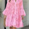 Cross Border Solid V-neck Embroidered Hollow Lace Dress