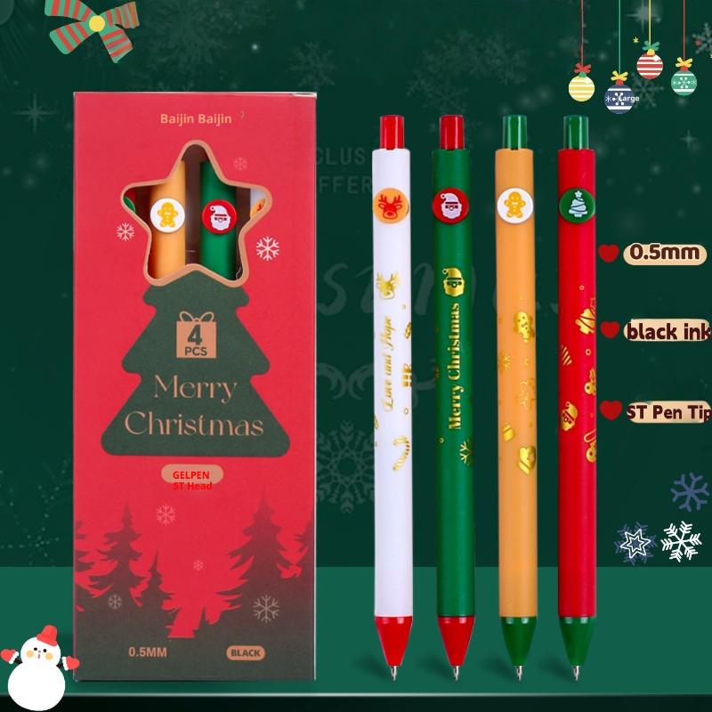 

4Pcs Christmas Decorative Button Gel Pen 0.5Mm Black Ink Quick-Drying Pen For School Office Writing Tool Student Stationery Gift