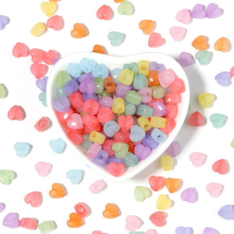 100/200pcs Candy Color Heart Acrylic Beads Star Shape Big Hole Loose Beads For Jewelry Making DIY Bracelets Necklace Accessories