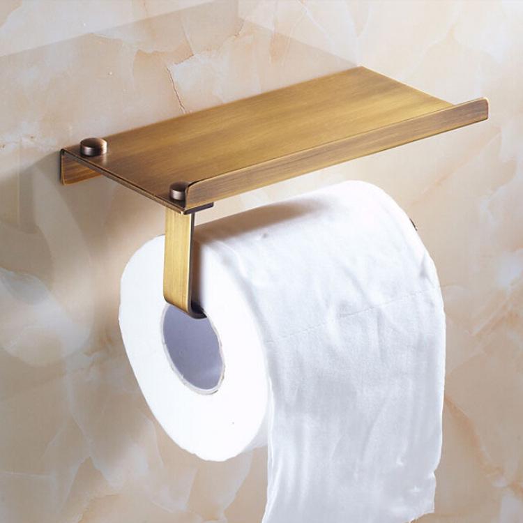 304 Stainless Steel Toilet Paper Holder with Phone Shelf and No-Drill Installation