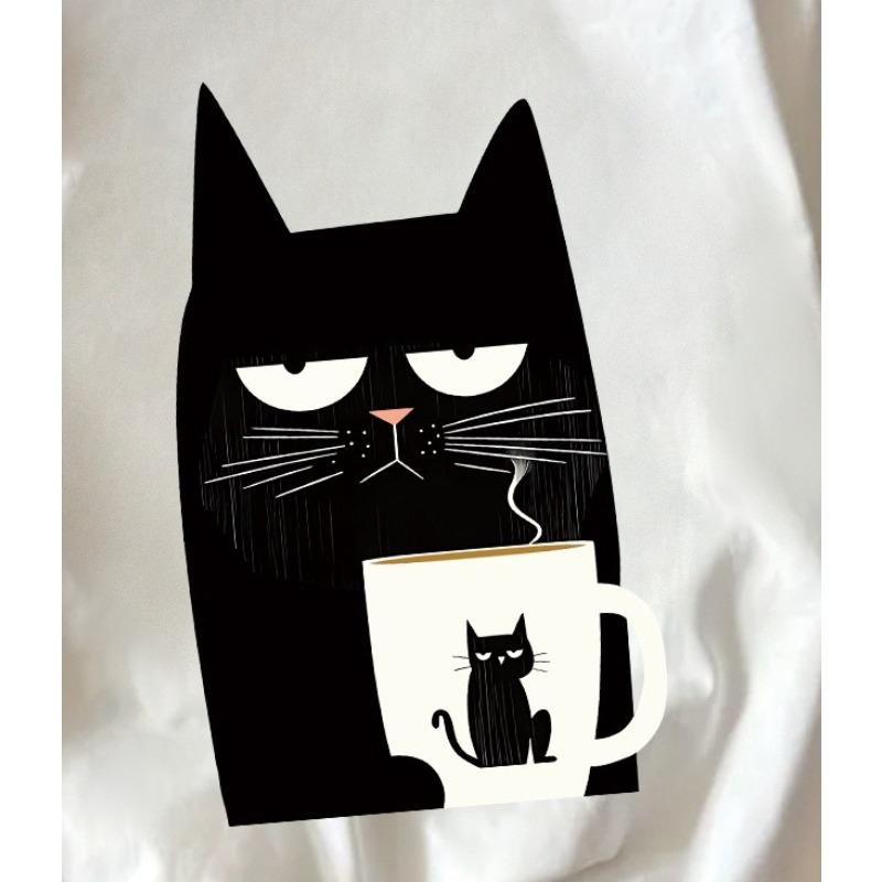 Kids Crewneck Short Sleeve T-Shirt, Cool Cute Black Cat Holding Mug Print Simple Trendy Summer Casual Tee