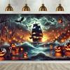 Halloweenová pirátská loď, polyesterový multifunkční materiál na zavěšení na zeď.