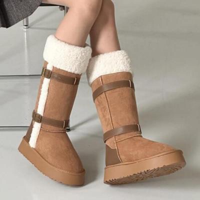 New Arrivals Open Run Dumble Winter Boots With Fur Lining Buckle Long Boots