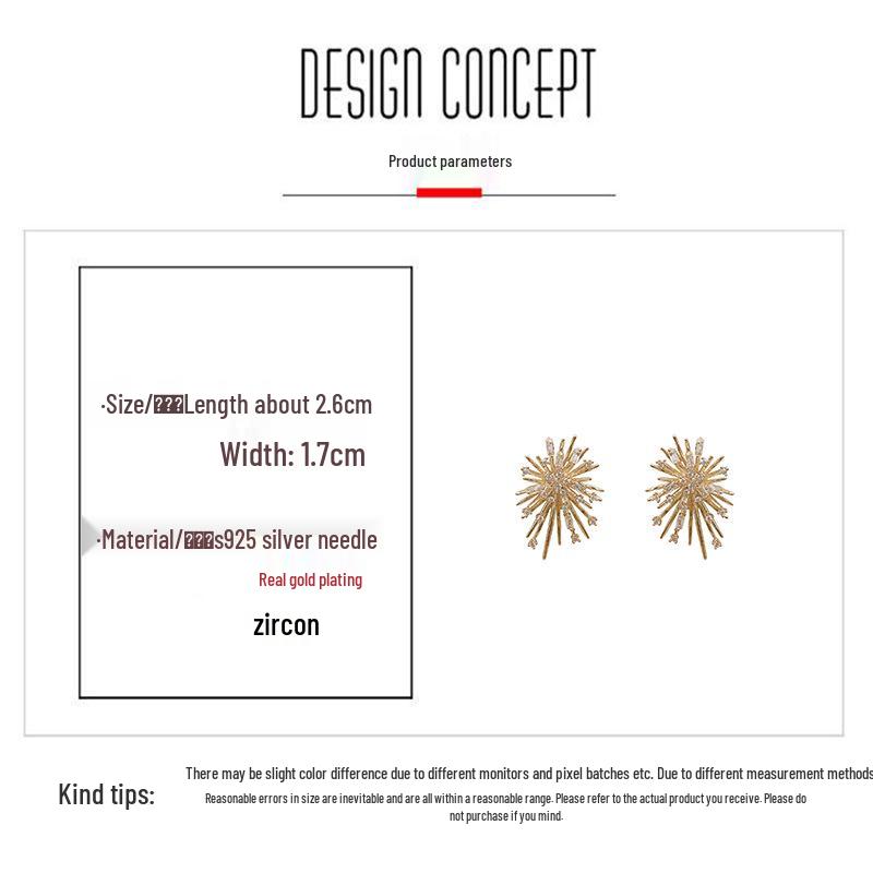 Exquisite 14K vergoldete Zirkonia Feuerwerk Ohrstecker mit 925 Silbernadeln - 2020 Trenddesign