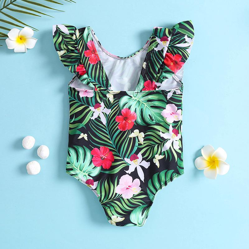 In-Stock Green Floral Ruffle One-Piece Swimsuit for Baby Girls and Toddlers