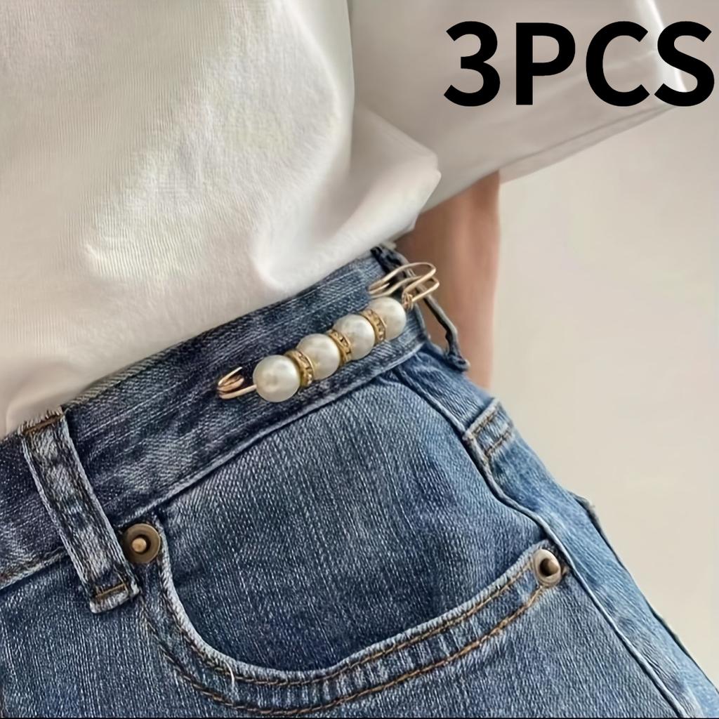 1/2/3 Stück Elegante Perlenbroschen-Anstecknadel für Damen, Taillenversteller, Modische Perlen-Sicherheitsnadeln zur Befestigung von Kleidung, Größenverstellbares Zubehör