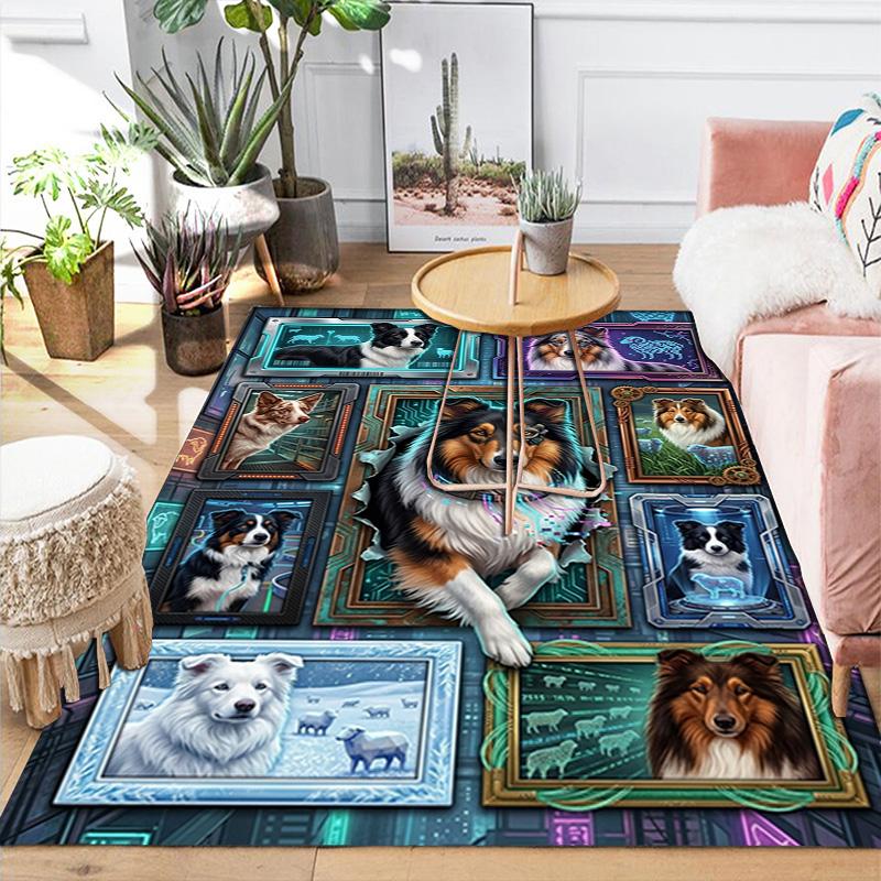 Cybernetic Canine Collage Pattern Rug Floor Mat for Living Room or Bedroom Soft and Comfortable Carpet a Gift for Birthday and Holiday.