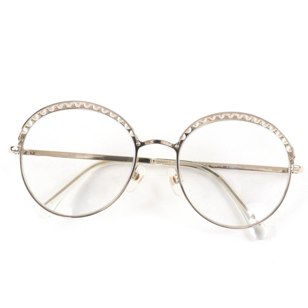 Excellent CHANEL Glasses COCO Mark Faux Pearl Sunglasses/Eyewear Gold Women 4247 Used