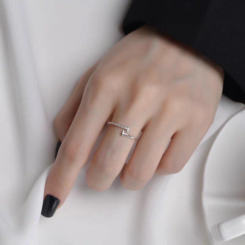 S925 Sterling Silver Double T Open Women's Ring - Korean Style, Minimalist, Luxury Feel, Niche Design.