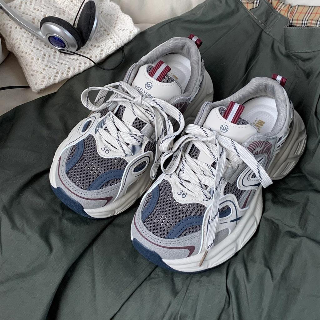 Popular casual platform sneakers women's 2025 spring new heightening versatile dad shoes breathable mesh running shoes