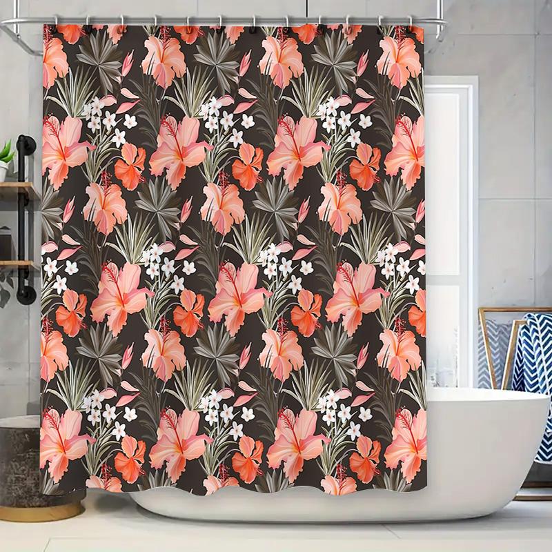 

Tropical Hibiscus Flower Shower Curtain Botanical Floral Nature Hawaiian Beach Themed Bathroom Decor Waterproof Fabric W60H190(CM)-1 Pcs
