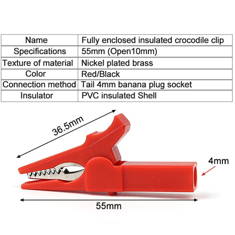 4Pcs/Set 55MM Alligator Clip + Banana Plug, Test Probe With 4mm Banana Plug Cable Clips Socket Battery Red Black