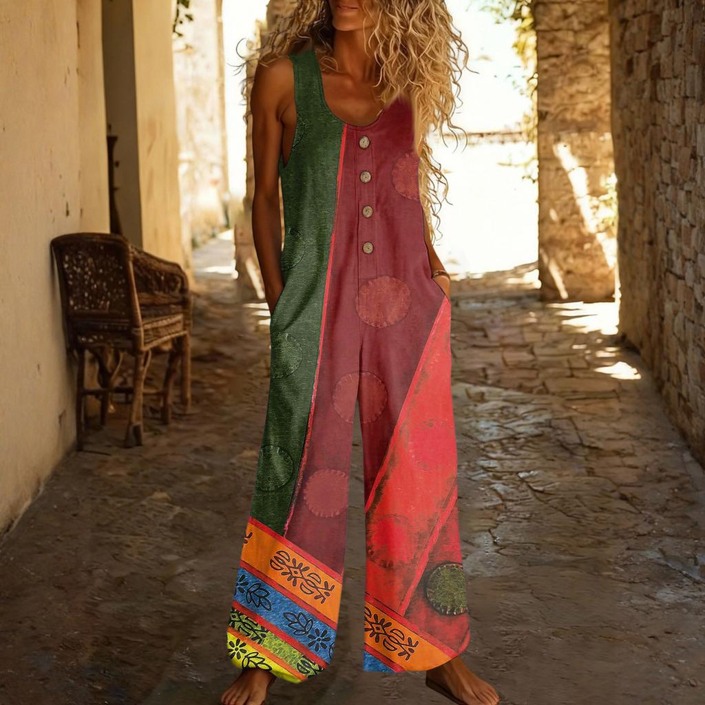 Casual Sleeveless Loose-fitting Jumpsuit With Pockets And Adjustable Straps For Women (long Length).