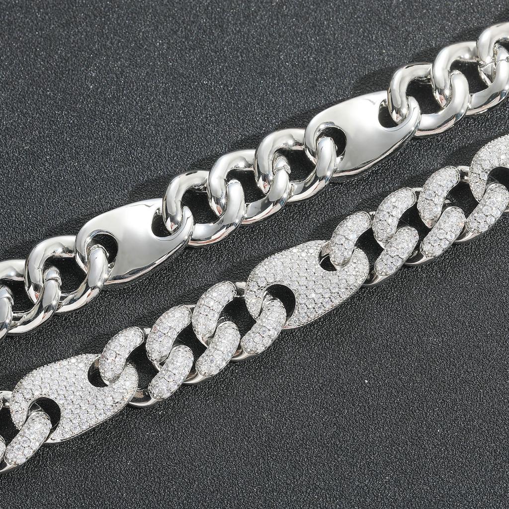 New European American Brass Zircon 15mm Pig Nose Bubble Unisex Trendy Cuban Bracelet Hip-hop Silver/Platinum Plated Versatile