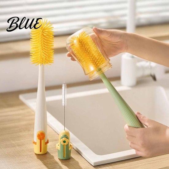 Reusable Cleaning Utensil 5 in 1 Silicone Cup Brush with Long Handle Multifunctional Deep Container Brush Non-slip Cleaner for Baby Bottles