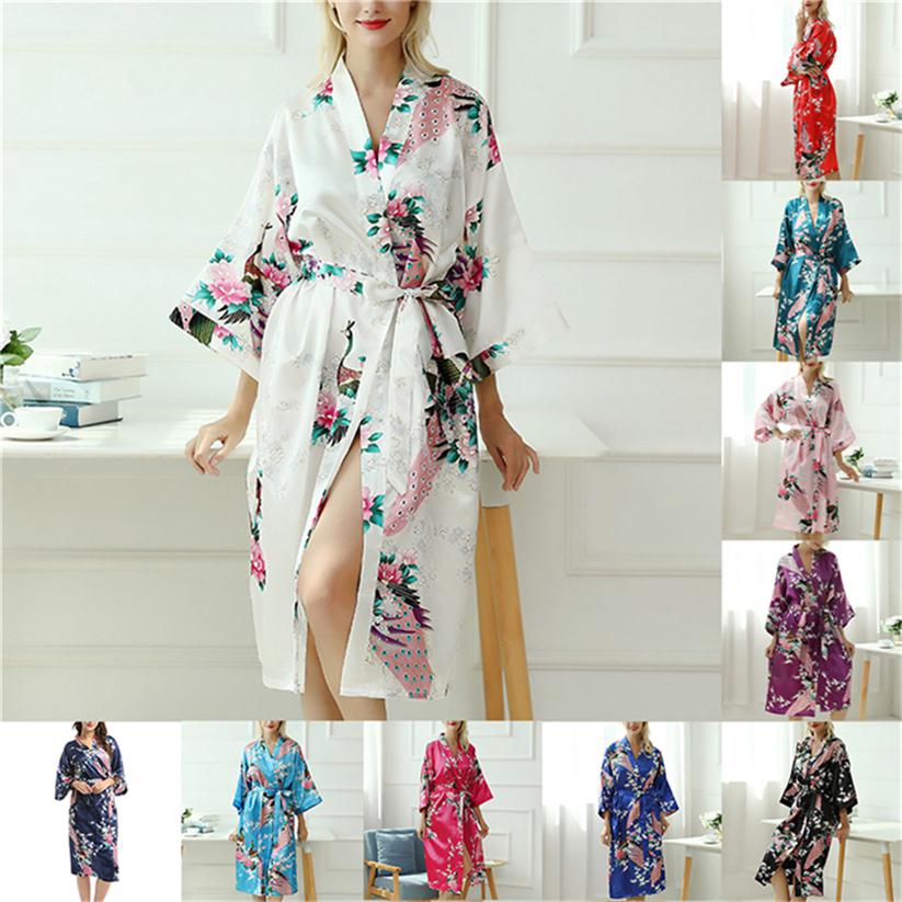 Comfortable Women's Kimono Robe Sleepwear 1Pc Loose Trendy Nightwear
