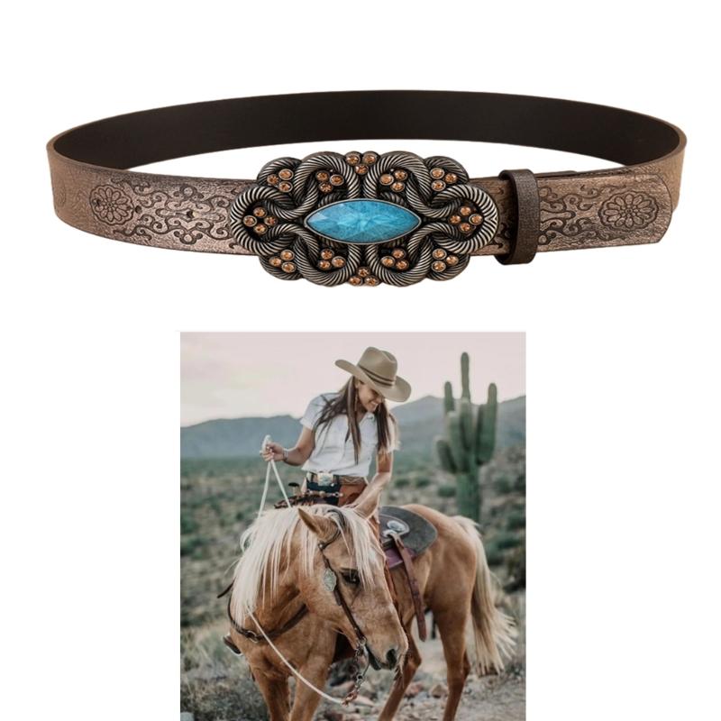 Vintage Lady Belt Dress Belts Pin Buckle Cowboy Wide Belt Party Dress Waist Belt