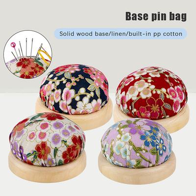 Alfileteros de Bordado Vintage Almohadilla de Alfileres Semicircular con Base de Madera Soporte para Agujas para Accesorios de Costura de Manualidades DIY