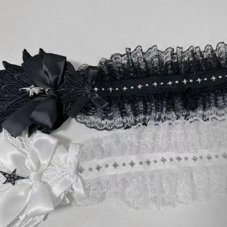 Anime-Themen-Event Spitze Rüschenbesatz Stirnband Schleife Haarband mit Engelsflügel Stern Für Rollenspiel-Partys Und Kostüme