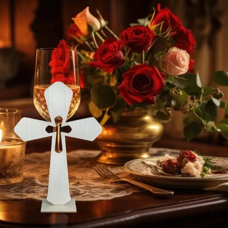 24PCS Wooden Crosses Standing Candlestick Projection Jesus Crucifix Christian Baptism Table Centerpieces First Communion Decor