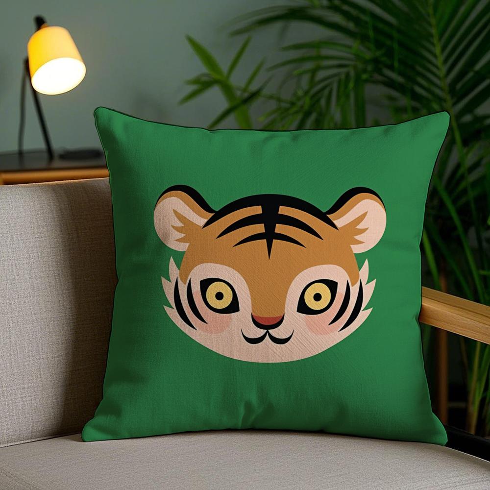 Cute Animal Cushion Cover Plush Fabric Soft Double-Sided Printed Invisible Zipper Sofa Pillow Case Home Decor