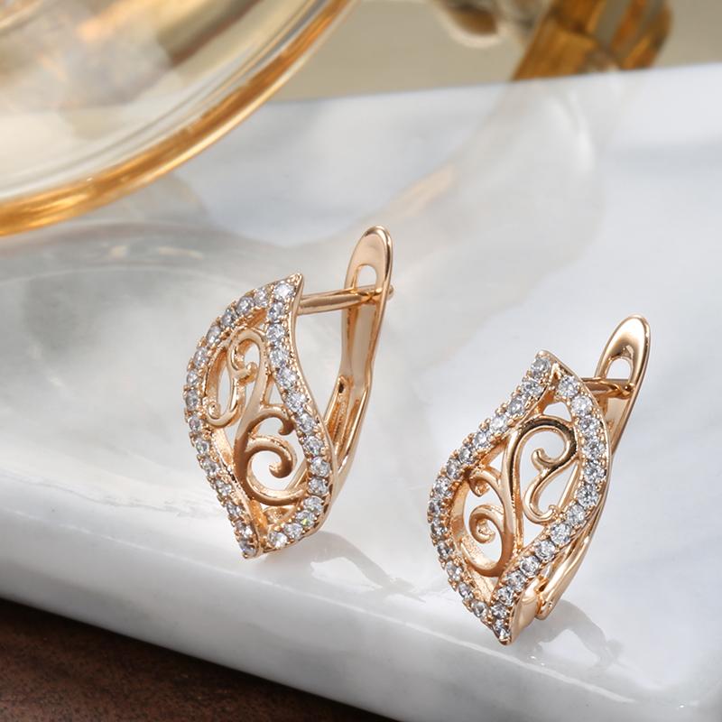 Delicate Leaf  Rose Gold Color English Earrings For Women Luxury Natural Zircon Accessories Vintage Bride Daily Jewelry