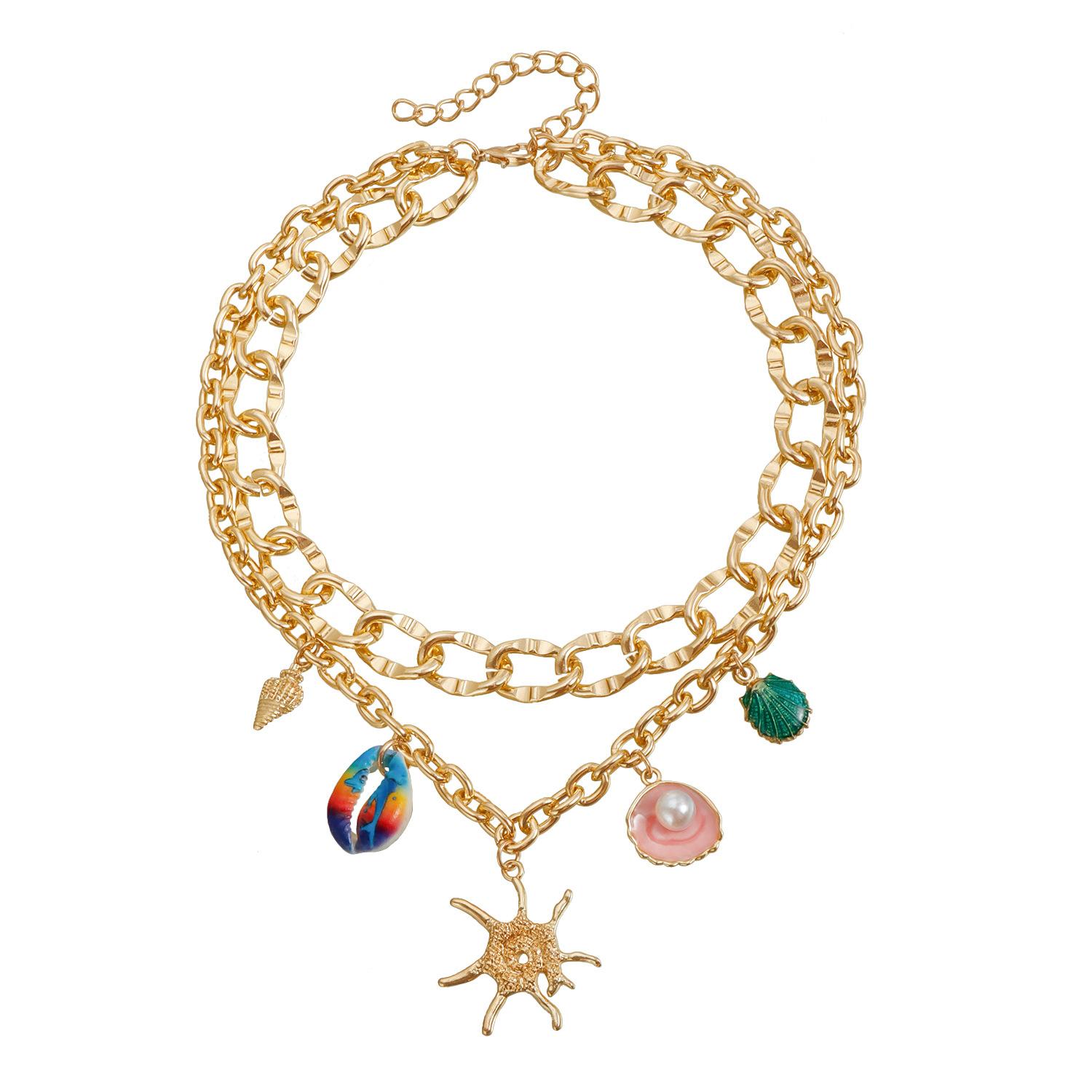 Summer Beach Casual ins Wind Necklace Pearl Shell Starfish Design Sense Premium Items золотой