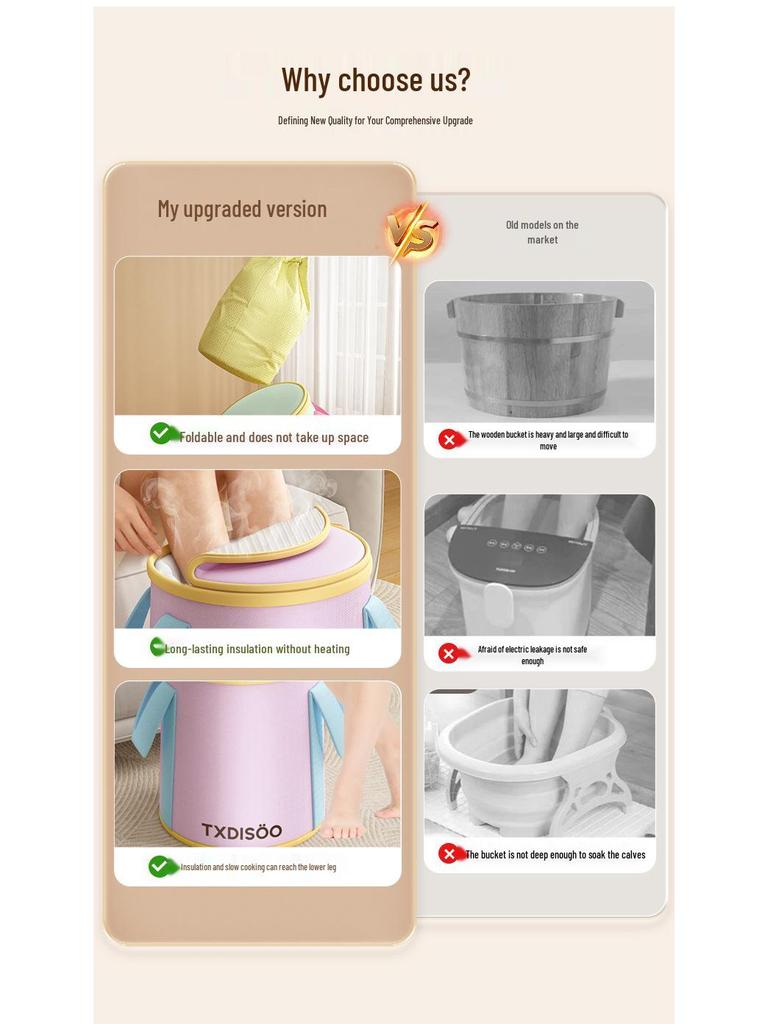 Portable Foldable Deep Foot Bath Basin with Heat Preservation for Home Use