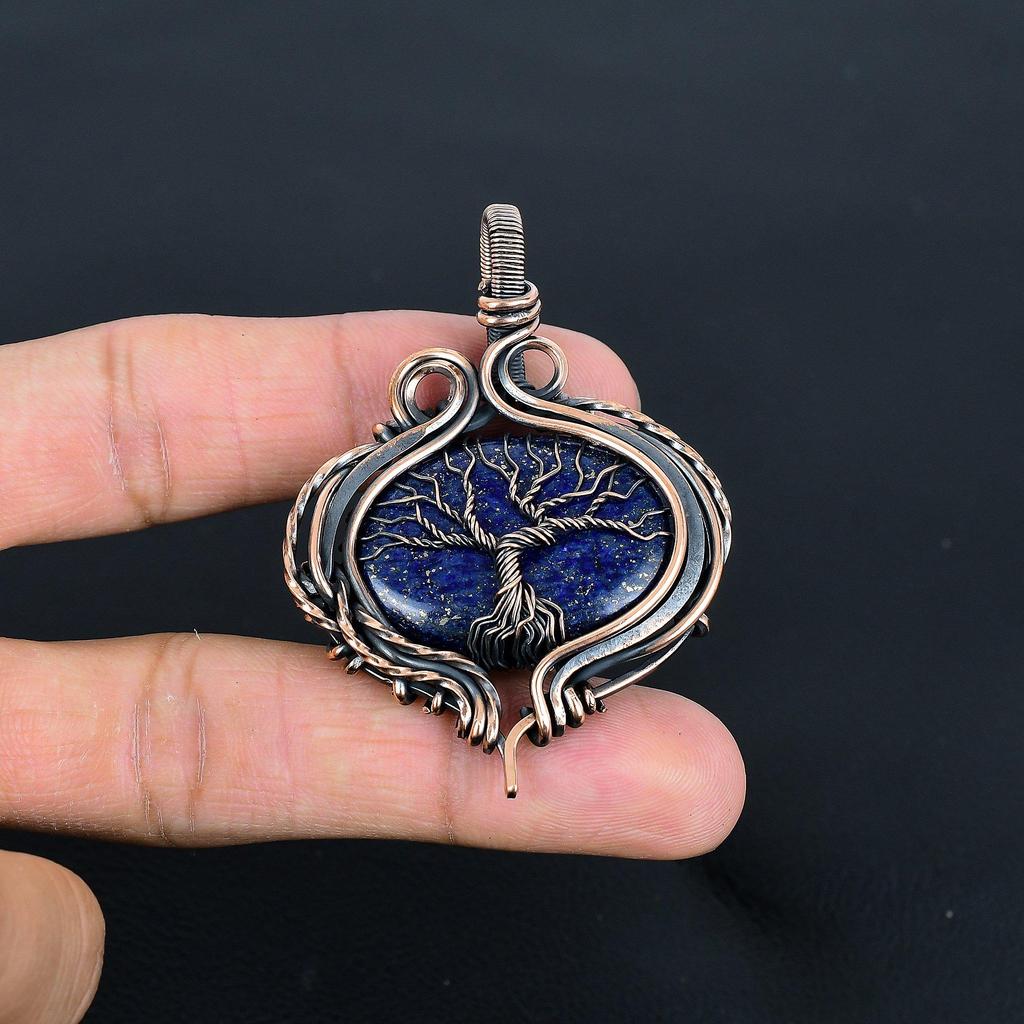 Lapis Lazuli 999 Copper Wire Wrapped Pendant, Handmade Gemstone Tree Of Life Pendant Jewelry, Gifts For Wife Brand New Pendant