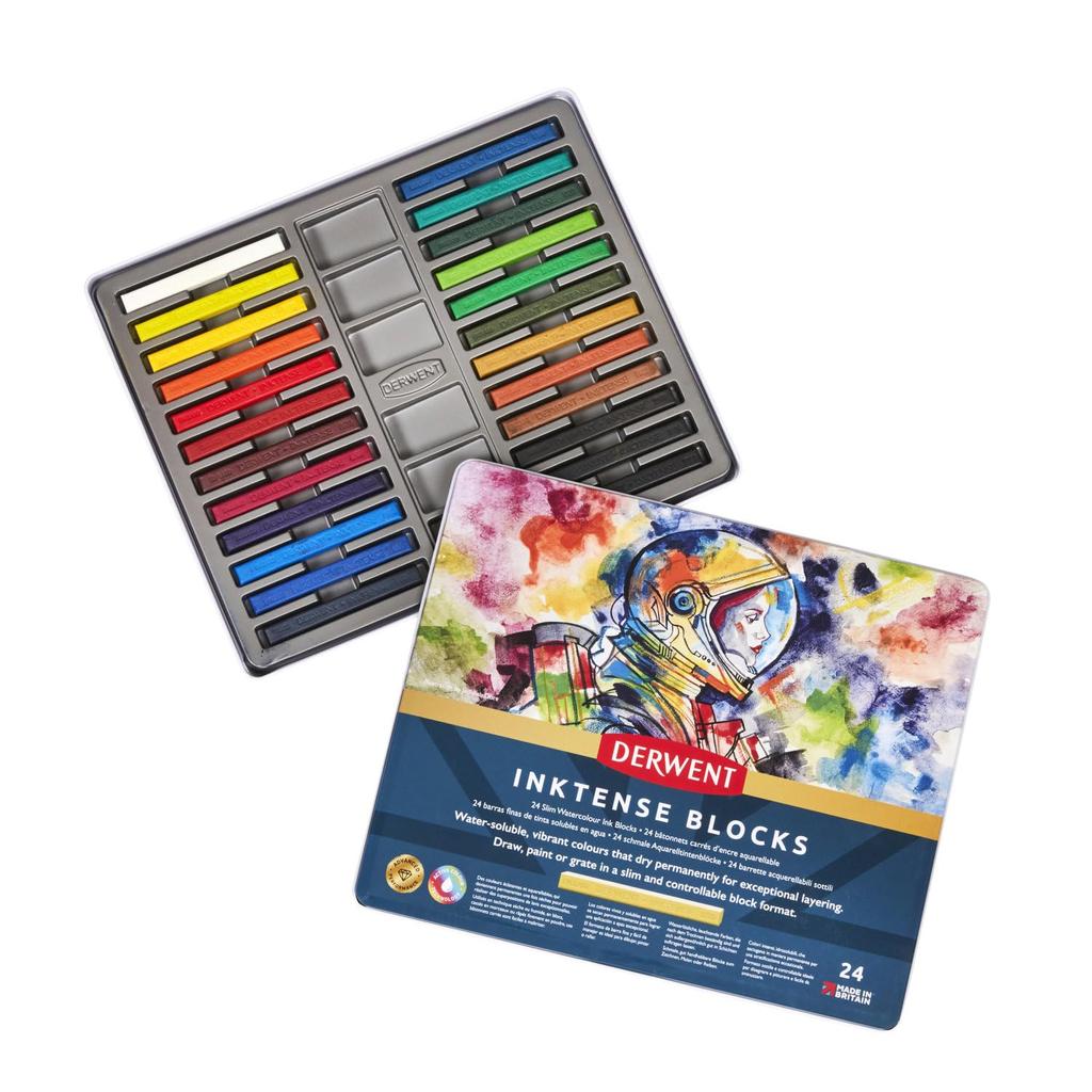 Derwent Watercolour Inktense Metal Set of 24 2300443 Blocks, Case, Colours,