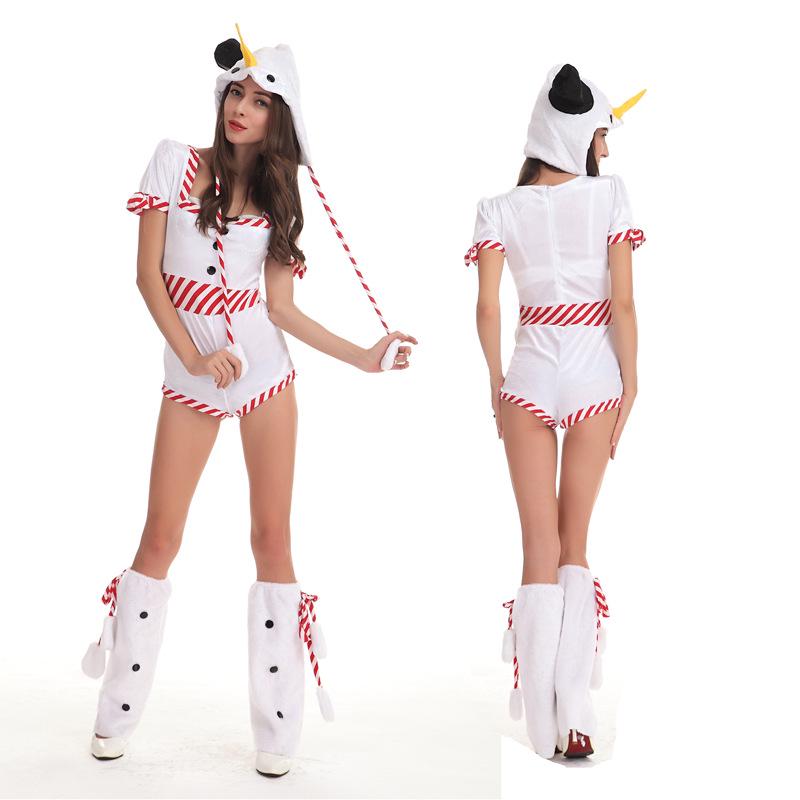 European & American Christmas Costumes: Adorable White Furry Snowman Outfits for Couples, Perfect for Holiday Parties