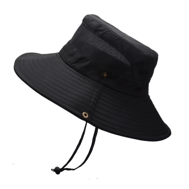 1pc Men s Sun Hat summer Wide Brim Bucket Hat Summer Outdoor Sun Protection One Size чёрный