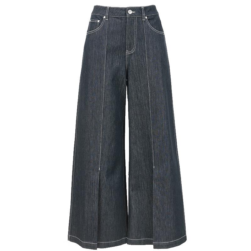 

VEROMODA Women s 2025 Summer Cotton Blend Contrast Stitch Split Wide-Leg Jeans L