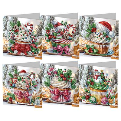 6Pcs Christmas Candle DIY Diamond Painting Card Diamond Drawing Card Diamond Daily Wish Card Gifts for Family Friends and Lover