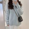 Crew neck retro twist solid color pullover sweater women's autumn and winter new wool bottoming knitted sweater