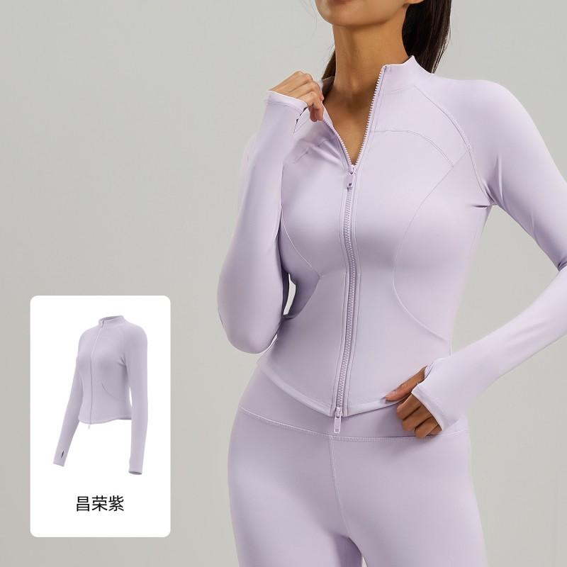 Womens Slim Fit Long Sleeve Zip-Up Yoga Top With Side Pockets Running Gym Workout