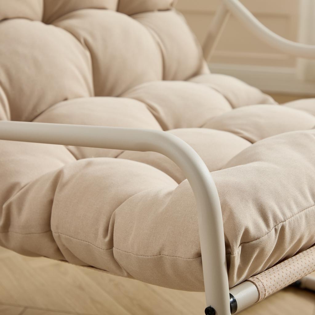 Outdoor Rocking Chair, Comfy Cushion, with Soft Thick Cushion,for Living Room, Bedroom, Reading Room, Beige Frame with Beige Cushion