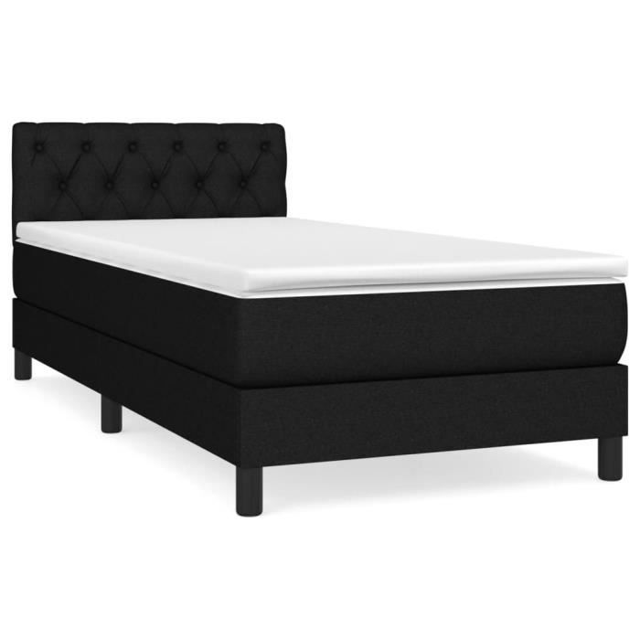 3140251 vidaXL Lit à sommier tapissier et matelas Noir 80x200 cm Tissu